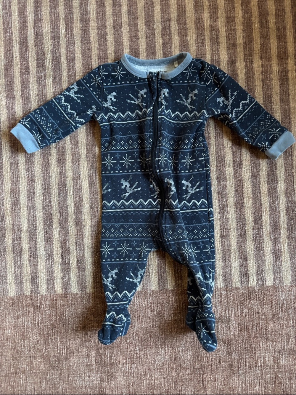 Petit Lem Navy Fair Isle Footed One-Piece